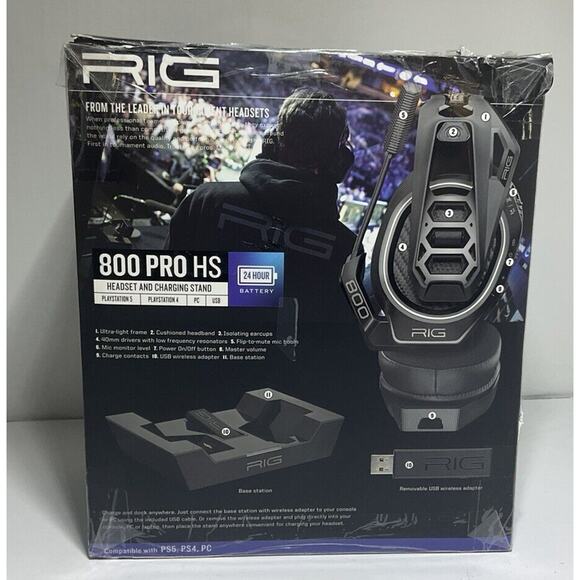 RIG 800 PRO HD Wireless Headset w Base for PC, PS4, PS5 (Black) - Open Box - Picture 2 of 5